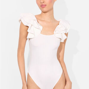 Alice + Olivia Tawny Ruffle Sleeve Bodysuit, Off White